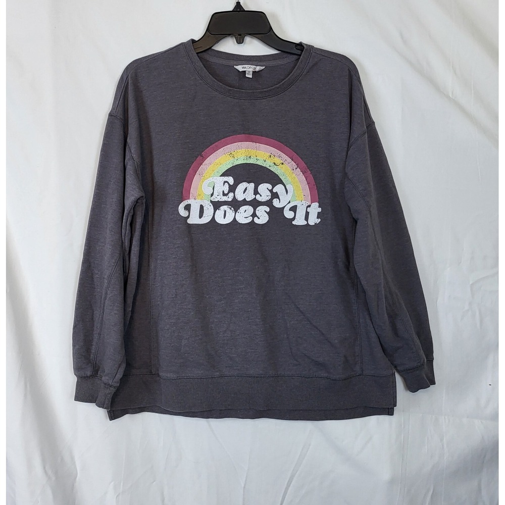 Wildfox EASY DOES IT Women's Dark Gray Long Sleeve Lightweight Sweatshirt Medium